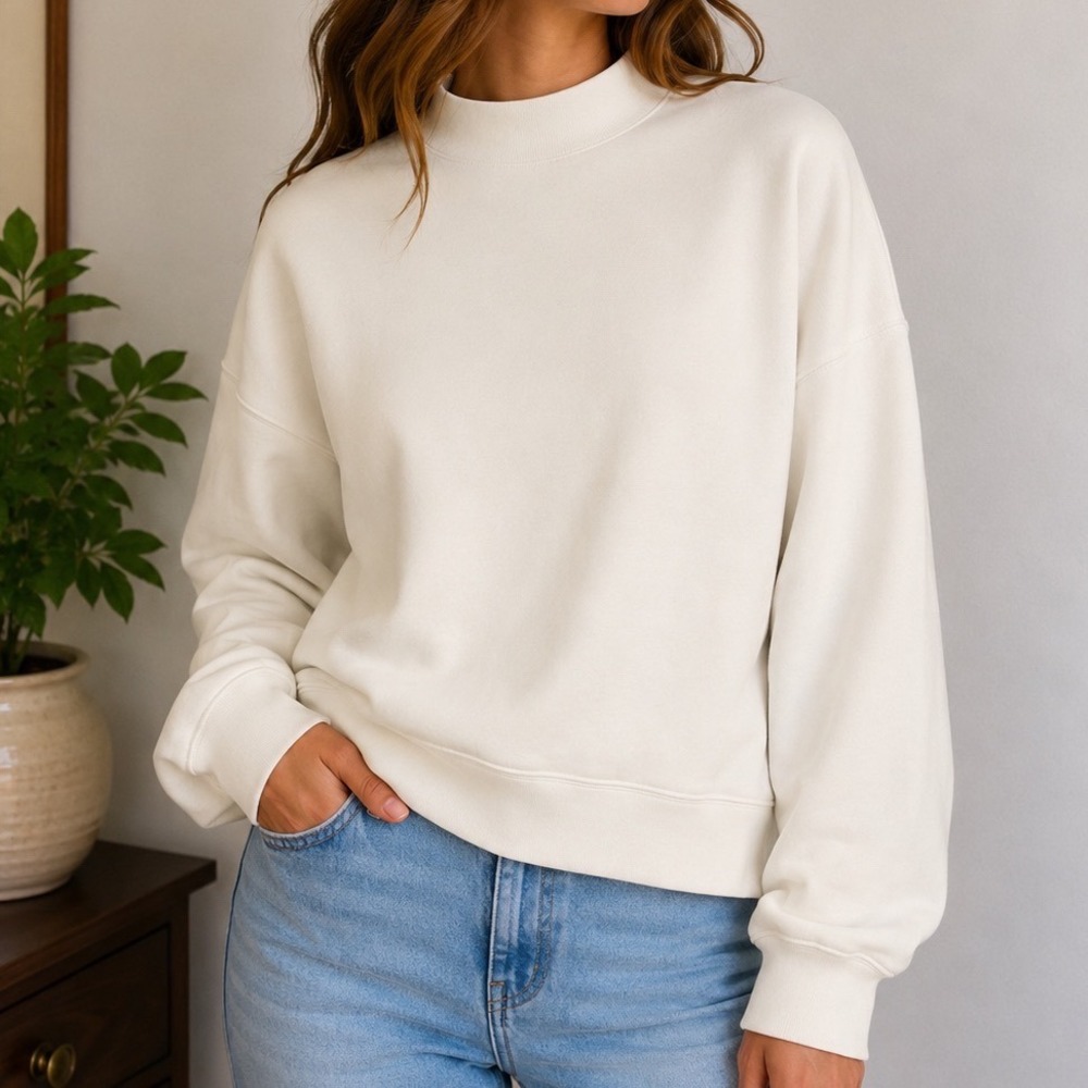 Cynthia Rowley Scuba Sweatshirt M Ivory Minimalist Quiet Luxury Oversized Top